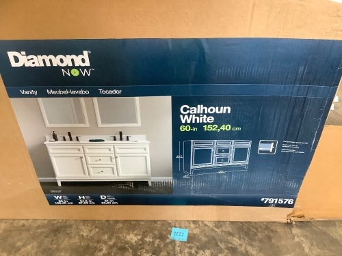 DAMAGED Calhoun 60-in White Bathroom Vanity Cabinet - Lot 2222