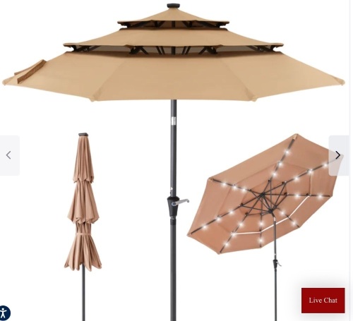 3-Tier Solar Patio Umbrella w/ LED Lights, Tilt Adjustment, Crank - 10ft, Like New, Retail - $99.99 - Lot 34