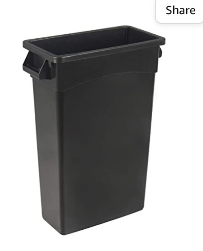 AmazonCommercial 23 Gallon Commercial Slim Trash Can, Black, 1-pack, Like New, Retail - $50.57 - Lot 35