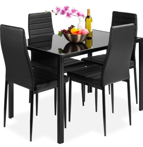 5-Piece Dining Table Set w/ Glass Top, Leather Chairs, Like New, Retail - $279.99 - Lot 49