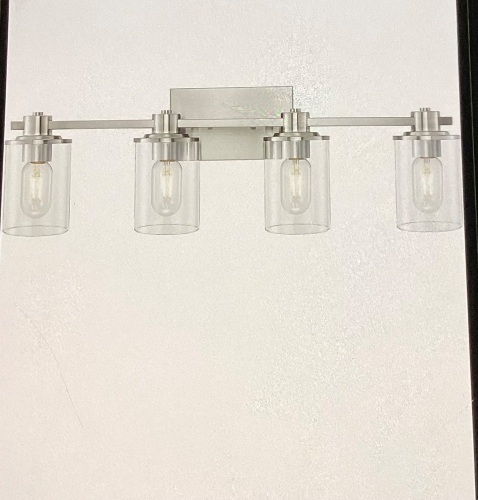 4-Light Bathroom Lighting,Modern Brushed Nickel VanityLight Fixture Over Mirror, Industrial Wall Lamp with ClearGlass Shade, Like New, retail - $84.99 - Lot 52