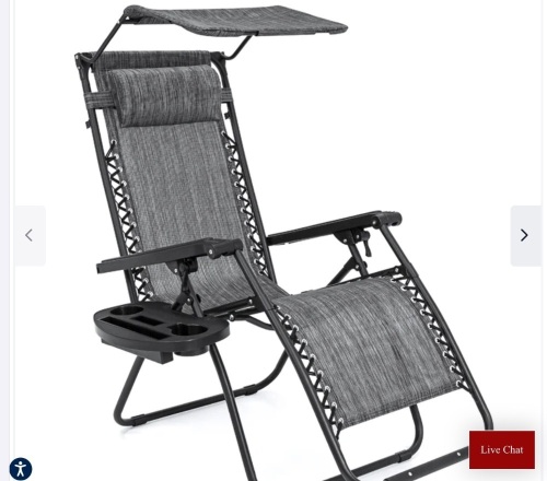 Folding Zero Gravity Recliner Patio Lounge Chair w/ Canopy, Side Tray, Like New, retail - $69.99 - Lot 65