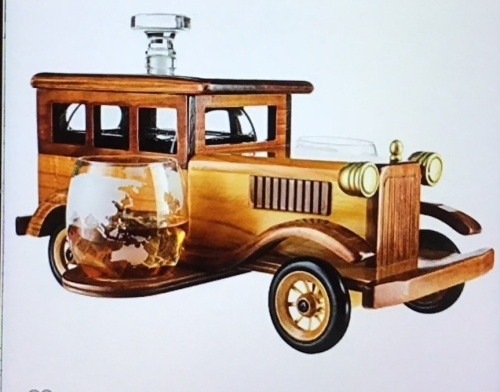 Old Fashioned Car Whiskey Decanter Set, Very Large 15" x 13"x7" 750ml Decanter Spigot, and 2-10oz Whiskey Tumbler OldFashion Glasses, Old Fashioned Vintage Car, Limited Edition, Used, Minor damaegs, Retail - $99.99 - Lot 68