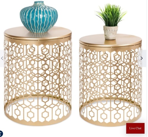 Set of 2 Decorative Round Side Accent Table Nightstands w/ Nesting Design, Like New, Retail - $99.99 - Lot 86
