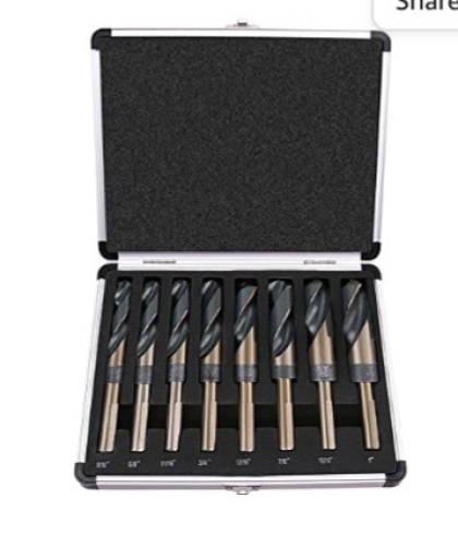 tonchean Silver and Deming Drill Bit Set 8-Piece Twist Drill Bits inAluminum Carry Case, Size from 9/16" to 1", High Speed Steel,135 Degree Split Point, 1/2", Like New, Retail - $46.99 - Lot 139