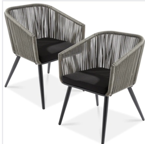 Set of 2 Indoor Outdoor Woven Wicker Patio Dining Chairs, 250lb Capacity, Like New, Retail - $299.99 - Lot 140