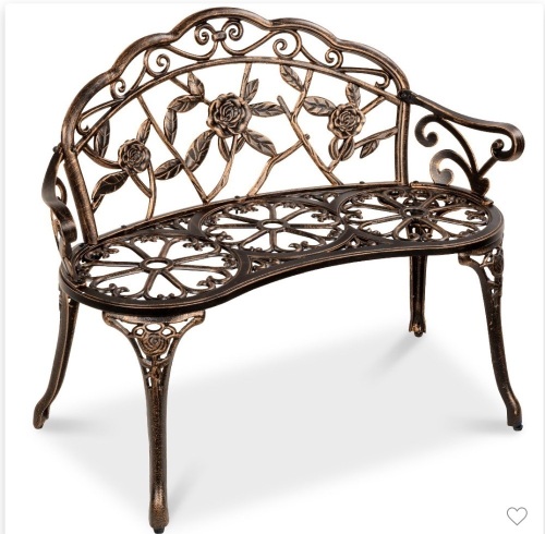 Best Choice Products Outdoor Bench Steel Garden Patio PorchFurniture w/ Floral Accent, Antique Finish - Bronze, Like New, Retail - $109.99 - Lot 144