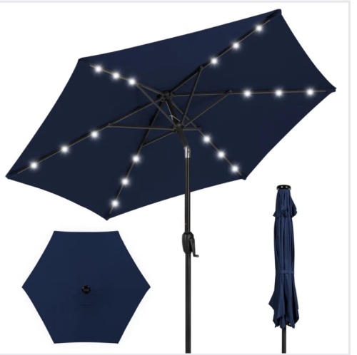 Outdoor Solar Patio Umbrella w/ Push Button Tilt, Crank Lift - 7.5ft, Like New, Retail - $59.99 - Lot 155