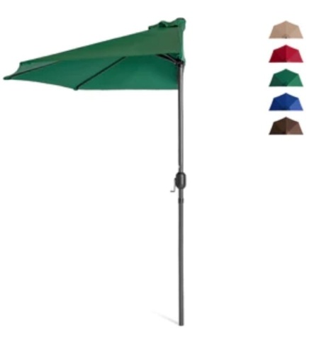 Half Patio Umbrella w/ 5 Ribs, Crank - 9ft, Like New, Retail - $49.99 - Lot 156