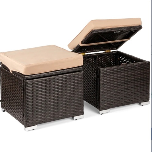 Set of 2 Wicker Ottomans, Multipurpose w/ Removable Cushions, Steel Frame, Like New, Retail - $129.99 - Lot 169
