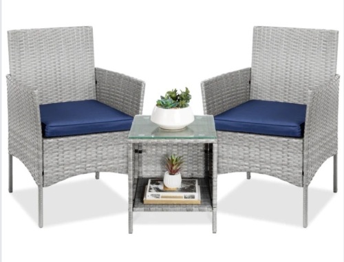 3-Piece Outdoor Patio Wicker Bistro Set w/ Side Storage Table, Like New, retail - $119.99 - Lot 181