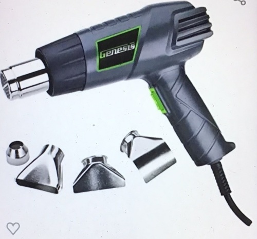 Genesis GHG1500A 12.5 Amp Dual-Temperature Heat Gun Kitwith High and Low Settings, Air Reduction Nozzle, ReflectorNozzle, and Two Deflector Nozzles, Used, Retail - $17.99 - Lot 197
