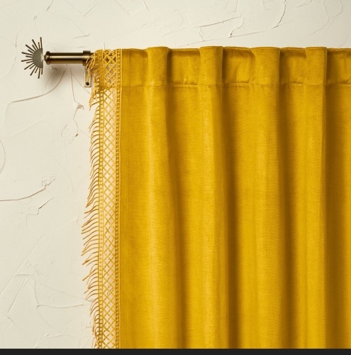 1pc 54"x84" Light Filtering Velvet Macrame Trim Window CurtainPanel Gold - Opalhouse designed with Jungalow, Like New, $33 - Lot 207