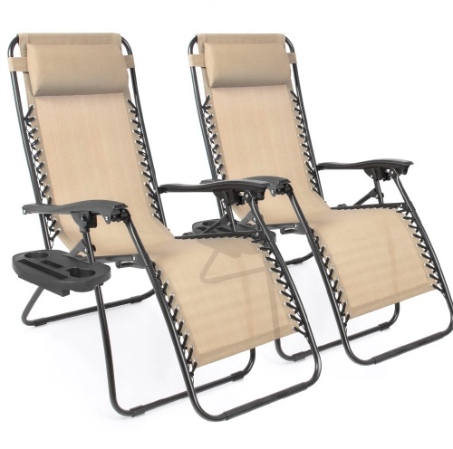 Best Choice Products Set of 2 Adjustable Zero Gravity LoungeChair Recliners for Patio, Pool w/ Cup Holders - Sand, Like New, Retail - $119.99 - Lot 211