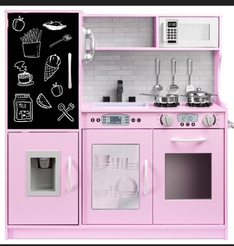 Best Choice Products Pretend Play Kitchen Wooden Toy Set forKids with Telephone, Utensils, Oven, Microwave - Pink< Like New, Retail - $114.99 - Lot 221