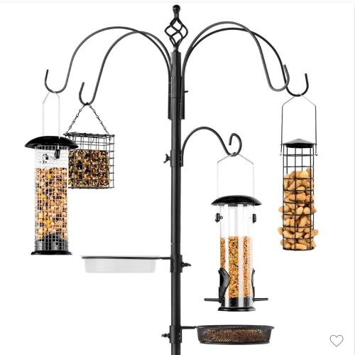 Best Choice Products 89in 6-Hook Bird Feeding Station, SteelMulti-Feeder Stand w/ 4 Feeders, Tray, Bird Bath - Black, Like New, retail -$44.99 - Lot 230