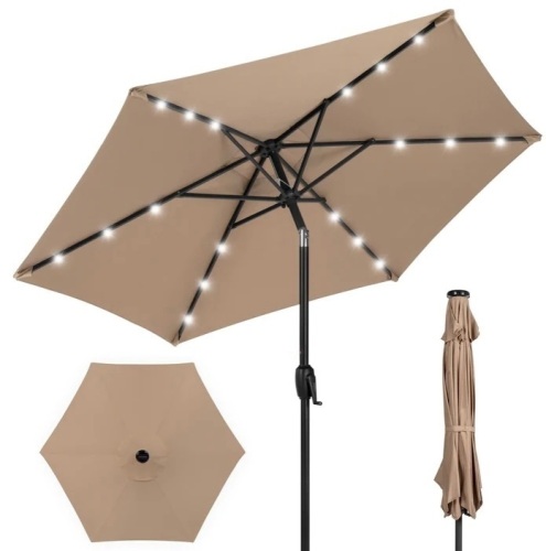 Outdoor Solar Patio Umbrella w/ Push Button Tilt, Crank Lift 7.5ft, Like New, retail - $59.99 - Lot 234