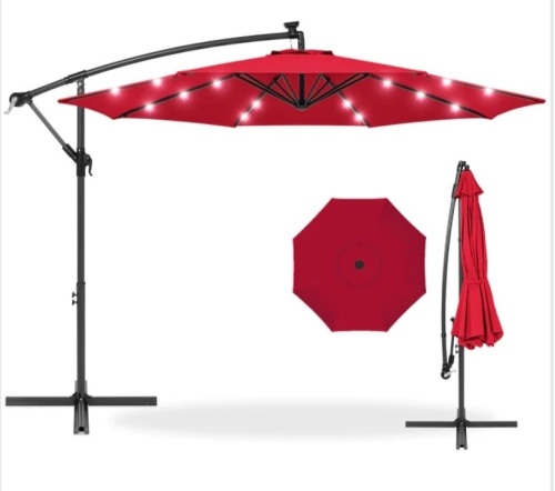 Solar LED Offset Hanging Patio Umbrella w/ Crank Tilt Adjustment - 10ft, Like New, retail - $89.99 - Lot 246