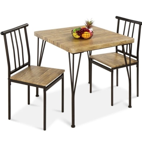 3-Piece Metal Wood Square Dining Table Furniture Set w/ 2 Chairs, Like New, Retail - $139.99 - Lot 254