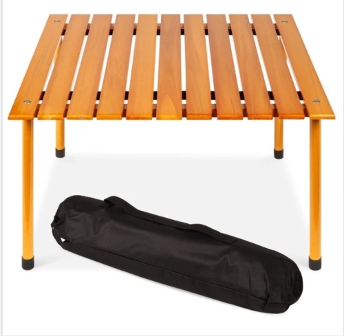 Foldable Indoor Outdoor Wooden Table w/ Carrying Case - 28x28in, Like New, Retail - $59.99 - Lot 264