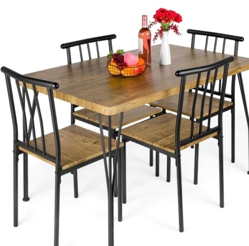 5-Piece Modern Metal and Wood Dining Table Furniture Set w/ 4 Chairs, Like New, Retail - $199 - Lot 275