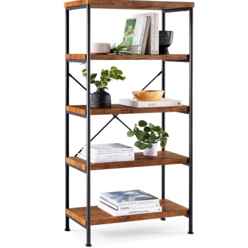 5-Tier Industrial Bookshelf w/ Metal Frame, Wood Shelves, Like New, retail - $129.99 - Lot 289