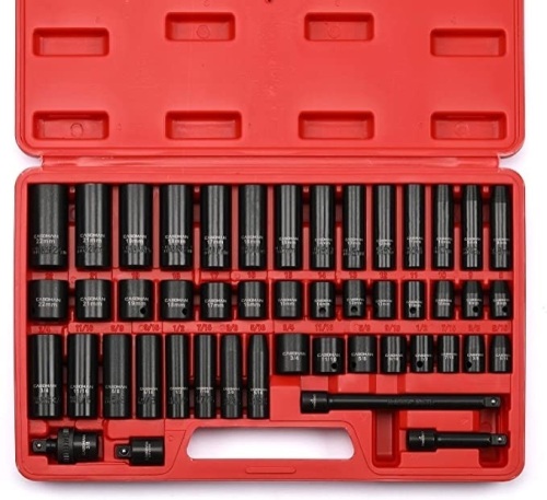 CASOMAN 3/8" Drive Impact Socket Set, 48 Piece Standard SAE and Metric Sizes (5/16-Inch to 3/4-Inch and 8-22 mm), 6 INSERE.090 Point, Cr-V Steel Socket Set, Like New, Retail - $59.97 - Lot 301