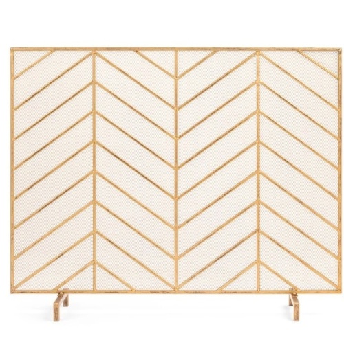 Single Panel Iron Chevron Fireplace Screen w/ Antique Finish - 38x31 in, Like New, Retail - $74.99 - Lot 315