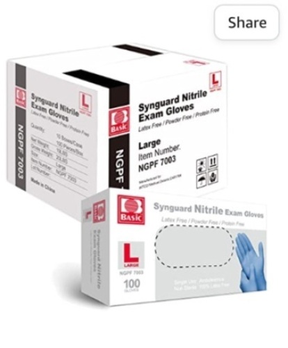 Basic Medical Blue Nitrile Exam Gloves - Latex-Free & Powder- Free - NGPF-7003 (Case of 1,000), Large, New, Retail - $43.99 - Lot 330
