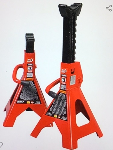 BIG RED T43202 Torin Steel Jack Stands: 3 Ton (6,000 lb)Capacity, Red, 1 Pair, Like New, Retail - $35 - Lot 332