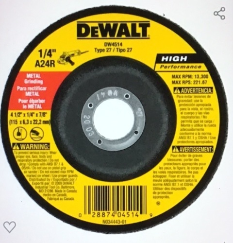 Dewalt Accessories DW4514B5 5 Pack 4.5 in. Heavy Duty Grind Wheel, Like New, Retail - $18.96 - Lot 333