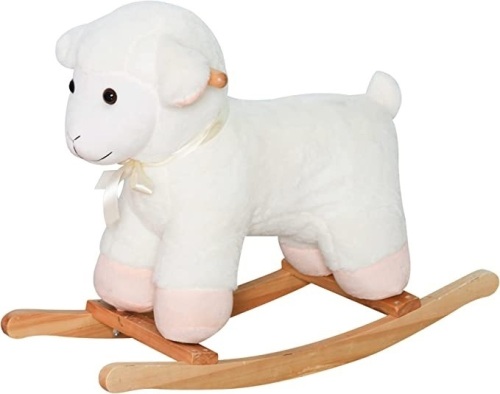 Qaba Lamb Rocking Horse Sheep, Nursery Stuffed Animal Ride On Rocker for Kids,Wooden Plush, White, Like New, Retail - $99.99 - Lot 337