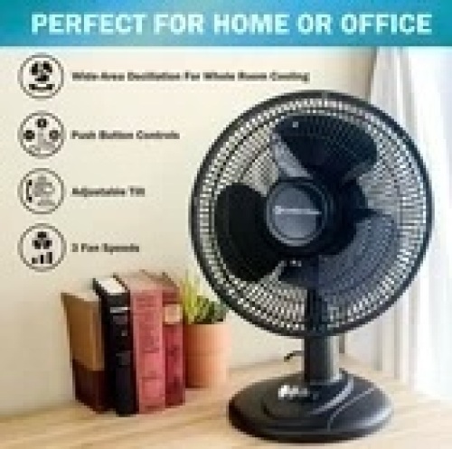 Comfort Zone 12" 3- Speed Oscillating Table Fan with Adjustable Tilt, Black, Like New, Retail - $17 - Lot 341