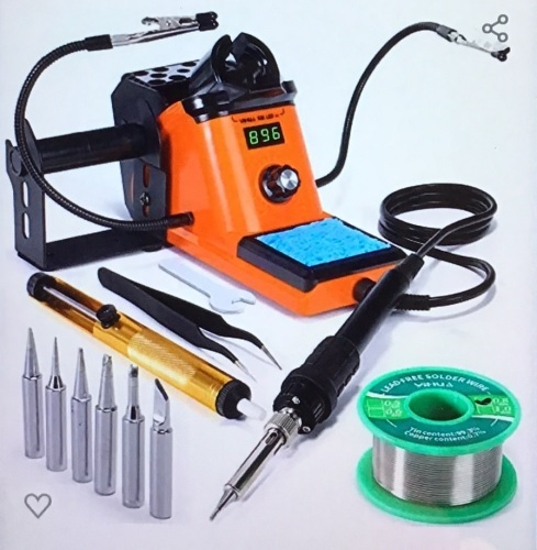 YIHUA 926 III 60W LED Display Soldering Iron Station Kit w2Helping Hands, 6 Extra Iron Tips, Roll of Lead-Free Solder,Solder Sucker, S/S Tweezers, °C/°F Conversion, Auto Sleep &Calibration Support, Used, Retail - $44.99 - Lot 351