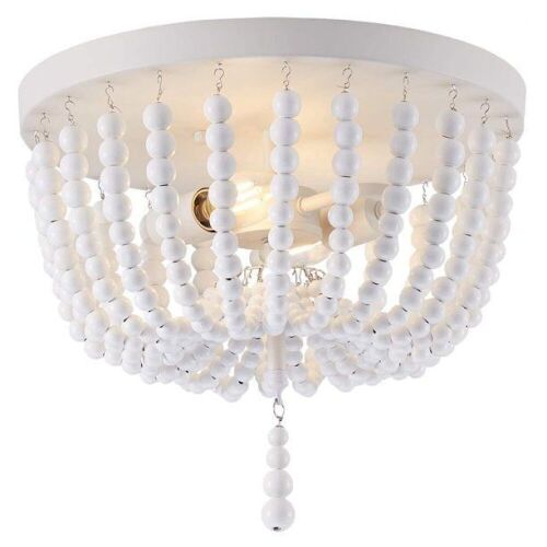 Bestgoods 2-Lights 14in Dia. Flush Mount Ceiling Light, Wood Beaded Chandelier Pendant - Lot 419