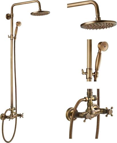 Antique Brass Bath Shower Faucet System 8" Rainfall Shower Head, Handheld Sprayer - Lot 567