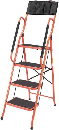 LUISLADDERS 4 Step Folding Anti-Slip Step Stool Ladder, Padded Side Handrails with Large Area Pedals, 330lbs Capacity - Lot 812