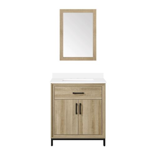30" Oak Bathroom Vanity and Mirror - Lot 60