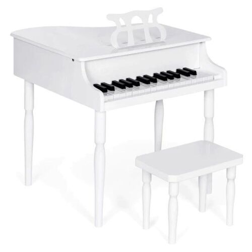 Kids Mini Wooden Grand Piano w/ Lid, Bench, Music Rack, Song Book, Stickers - Lot 976