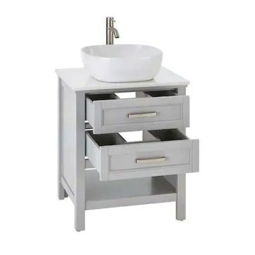 24-in Light Gray Bathroom Vanity with White Engineered Stone Top - Lot 362
