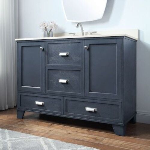 Harbor Blue Bathroom Vanity with White Engineered Stone Top - Lot 189