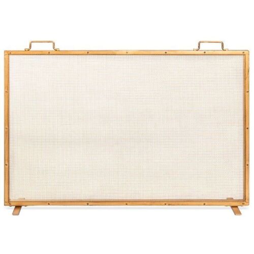 Single Panel Handcrafted Steel Mesh Fireplace Screen w/ Handles - 38x27in  - Lot 1085