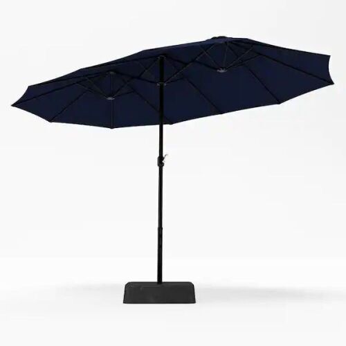 15' Navy Blue Patio Umbrella with 2 Sides and Base - Lot 530