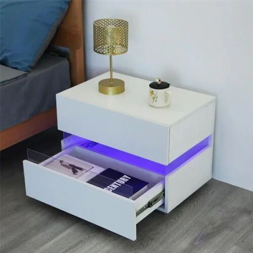 18" Small White Nightstand with LED - Lot 873
