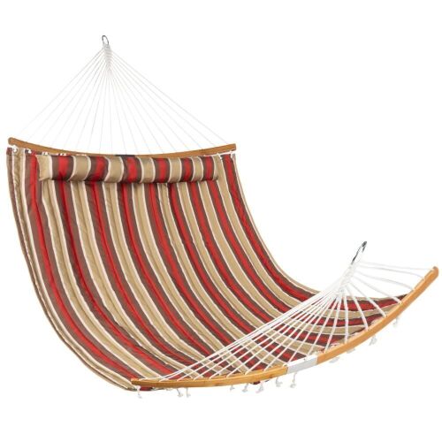 2-Person Quilted Portable Hammock w/ Curved Bamboo Spreader Bar, Carry Bag  - Lot 361