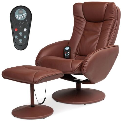 Faux Leather Electric Massage Recliner Chair w/ Stool Ottoman, Remote - Lot 261