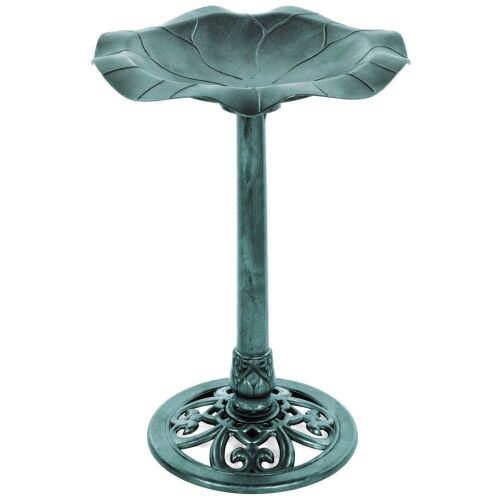 Lily Leaf Pedestal Bird Bath Decoration Accent w/ Floral Accents - Lot 876