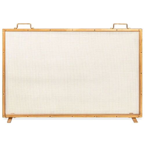 Single Panel Handcrafted Steel Mesh Fireplace Screen w/ Handles - 38x27in - Lot 268