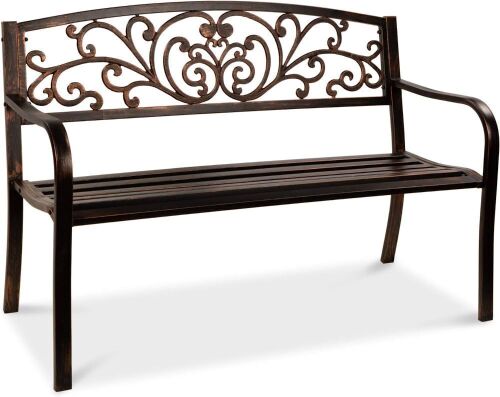 Steel Bench for Outdoor, Patio, Garden w/ Floral Design - 50in  - Lot 346