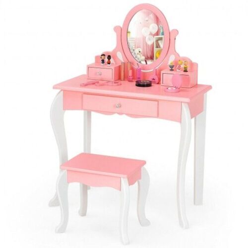 Kids Princess Vanity and Stool Set with Mirror and Drawer - Lot 505